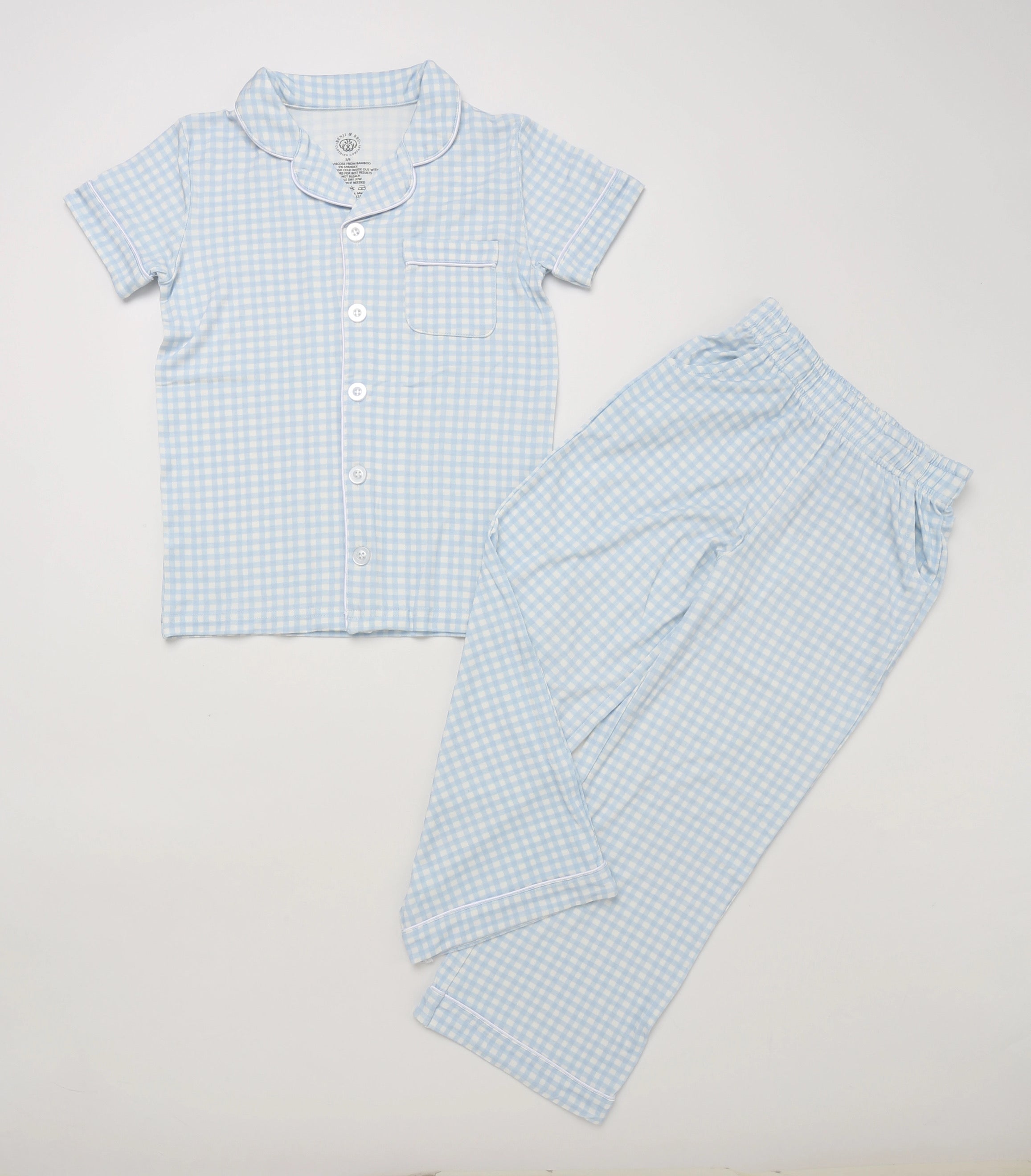 Blue Gingham Bamboo Pajamas Set - Youth