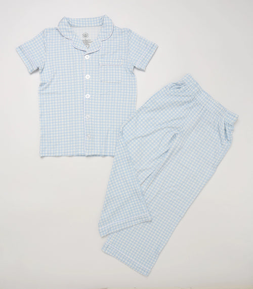 Blue Gingham Bamboo Pajamas Set - Youth