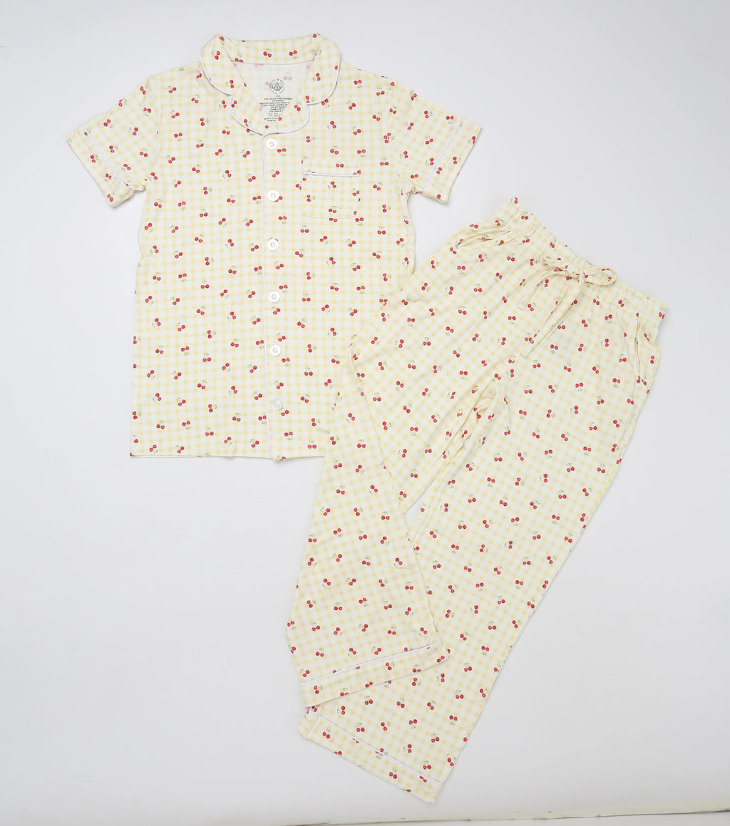 Gingham Cherries Bamboo Pajamas Set - Youth