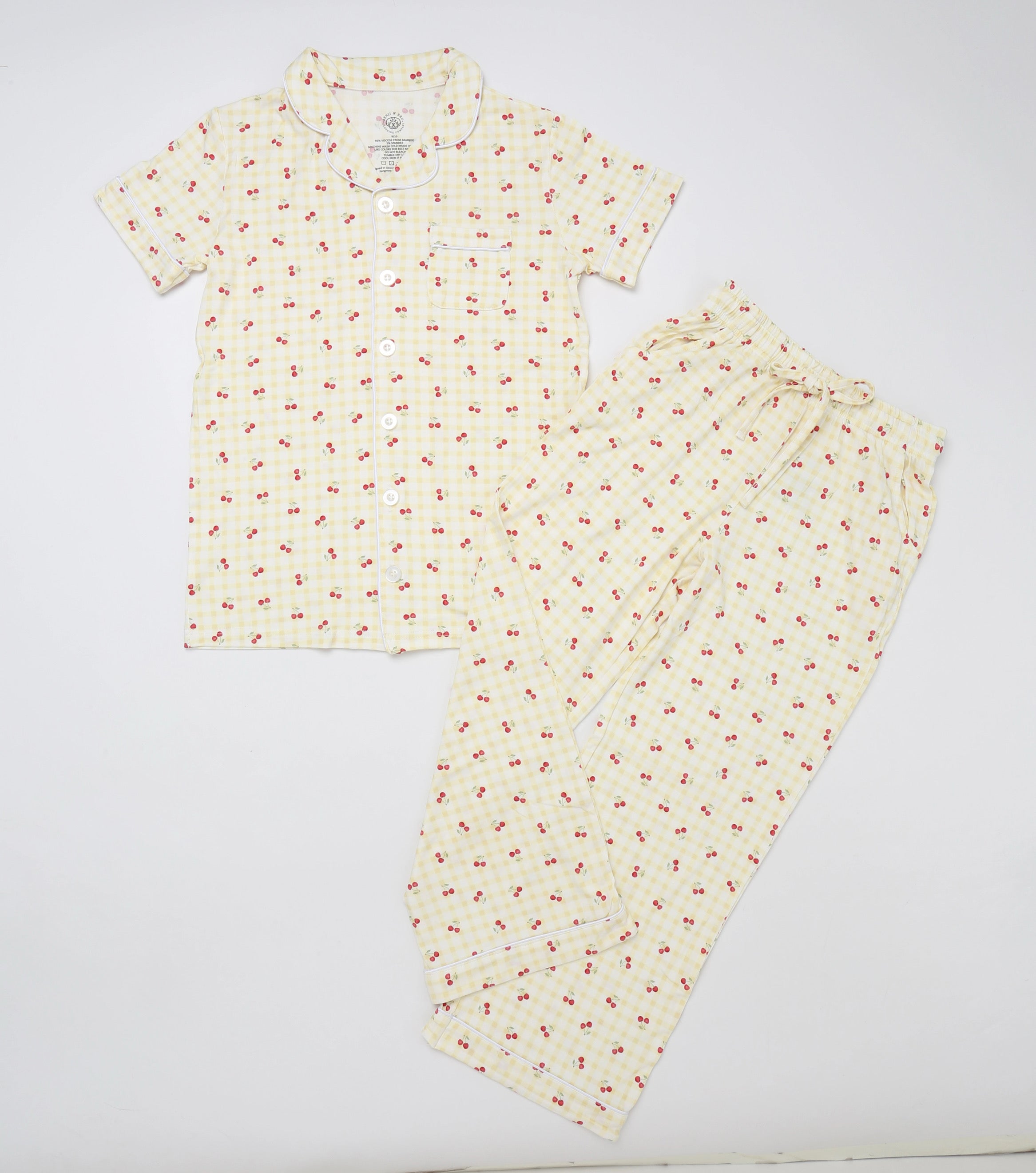 Gingham Cherries Bamboo Pajamas Set - Youth