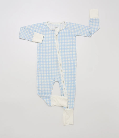 Blue Gingham Bamboo Zippie Pajamas
