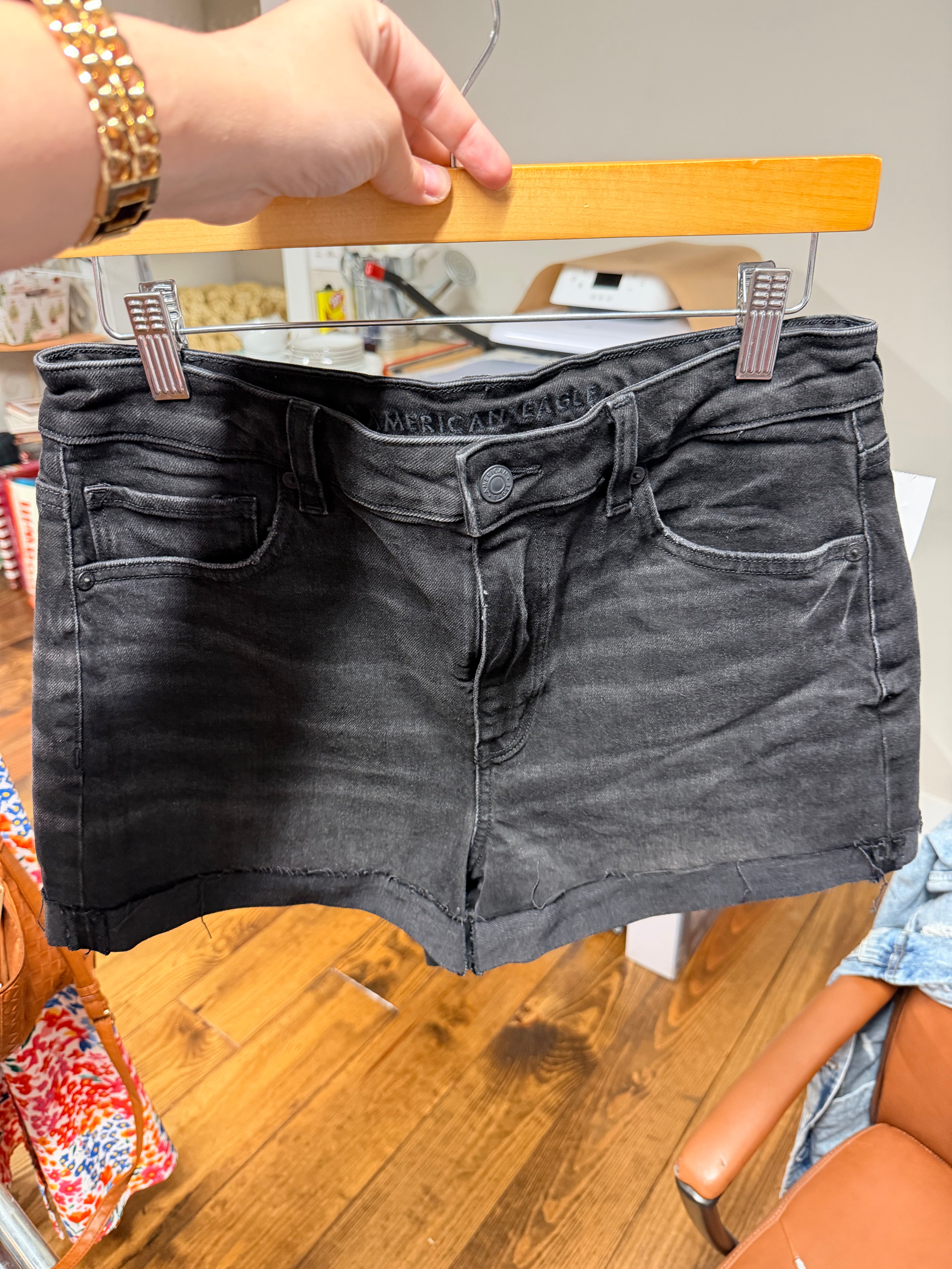American Eagle Washed Black Denim Shorts