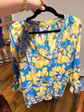 Blue Floral Smocked Blouse