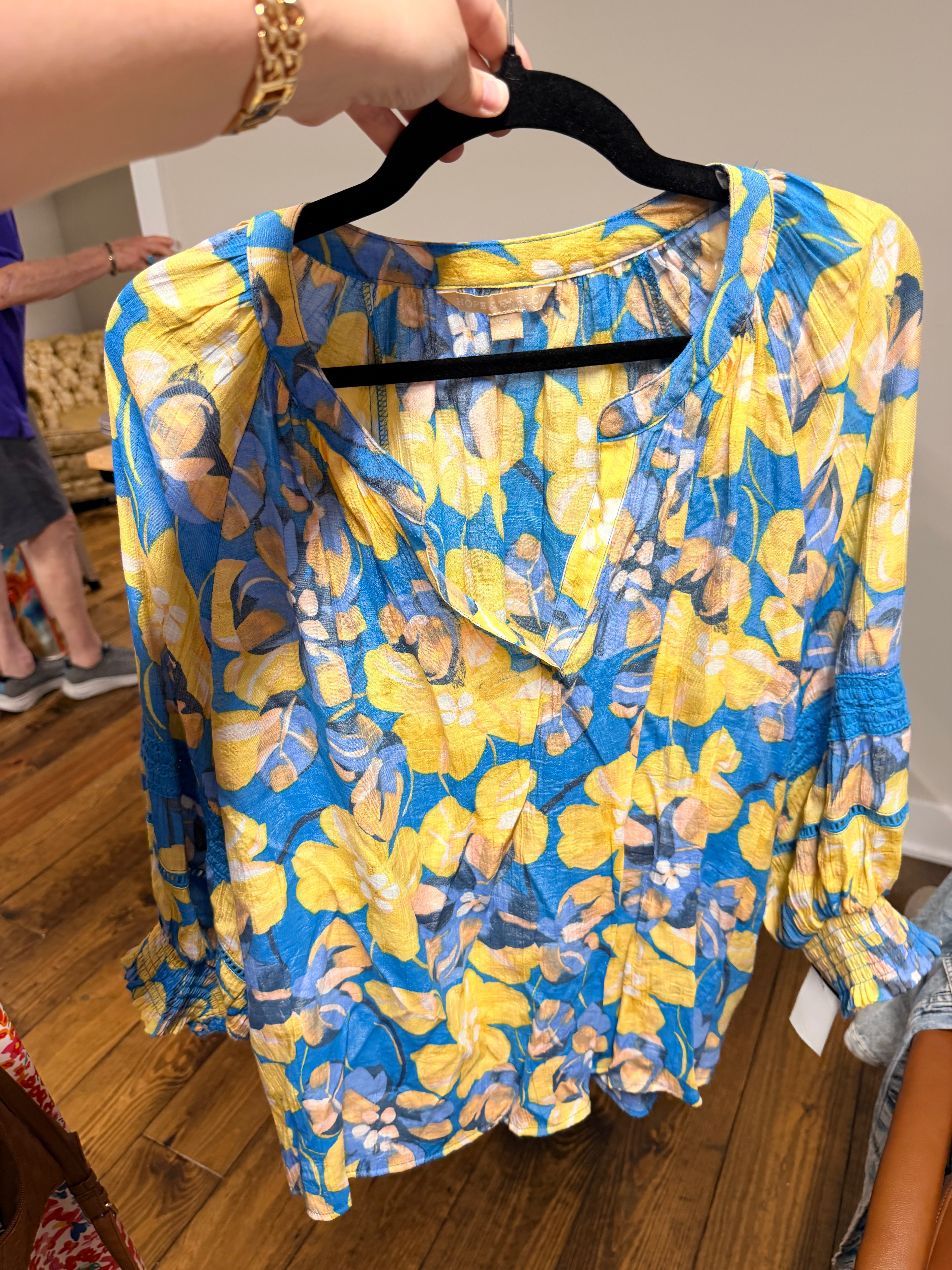 Blue Floral Smocked Blouse