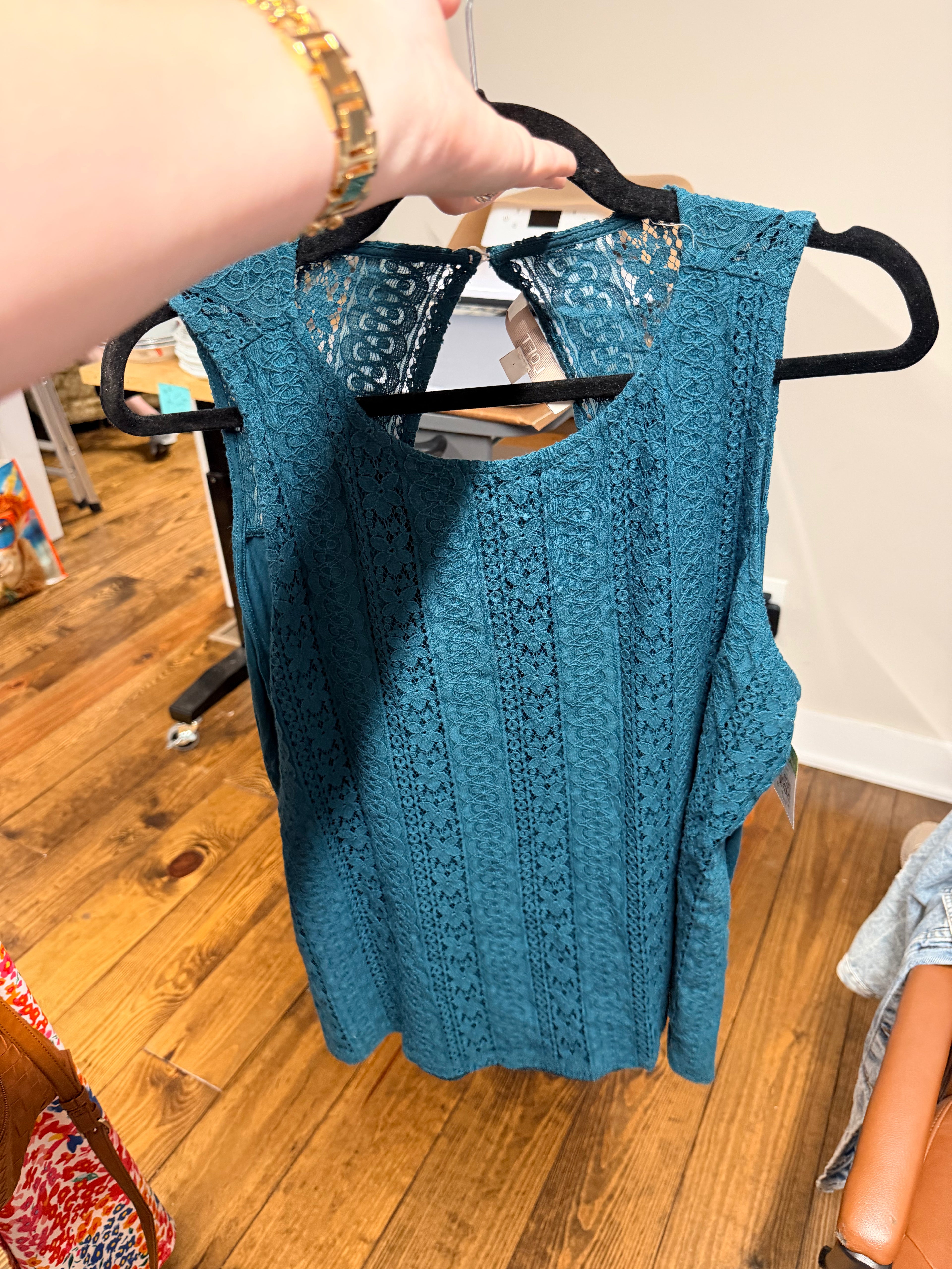 Teal Lace Sleeveless Top