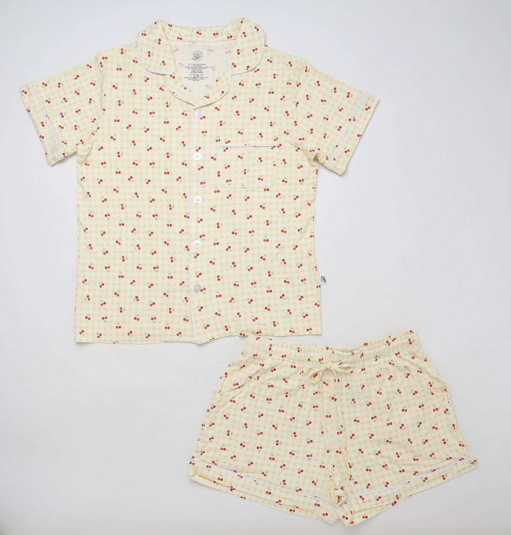 Gingham Cherries Bamboo Pajamas Set - Adult