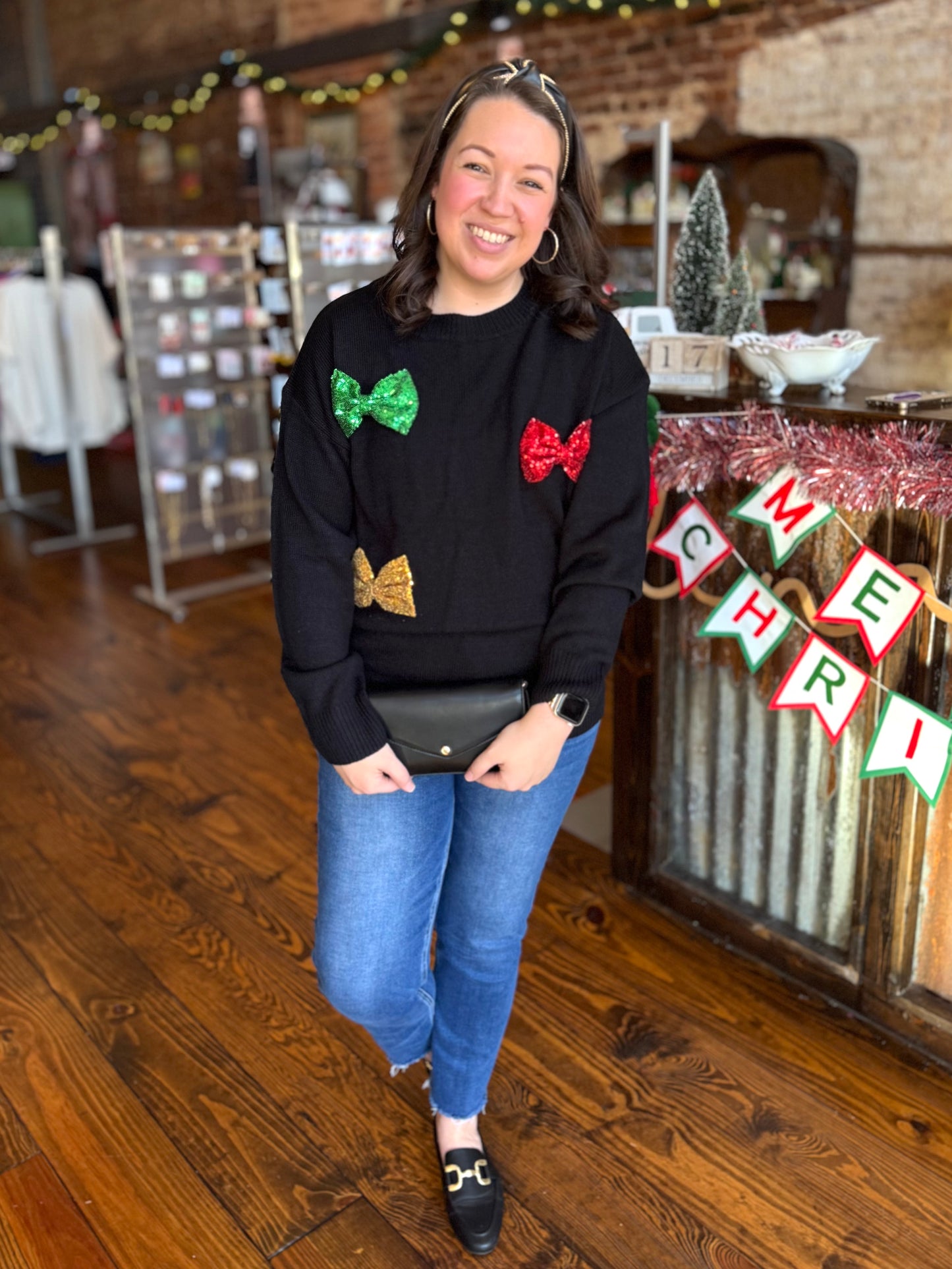 Be Merry Sequin Bow Sweater