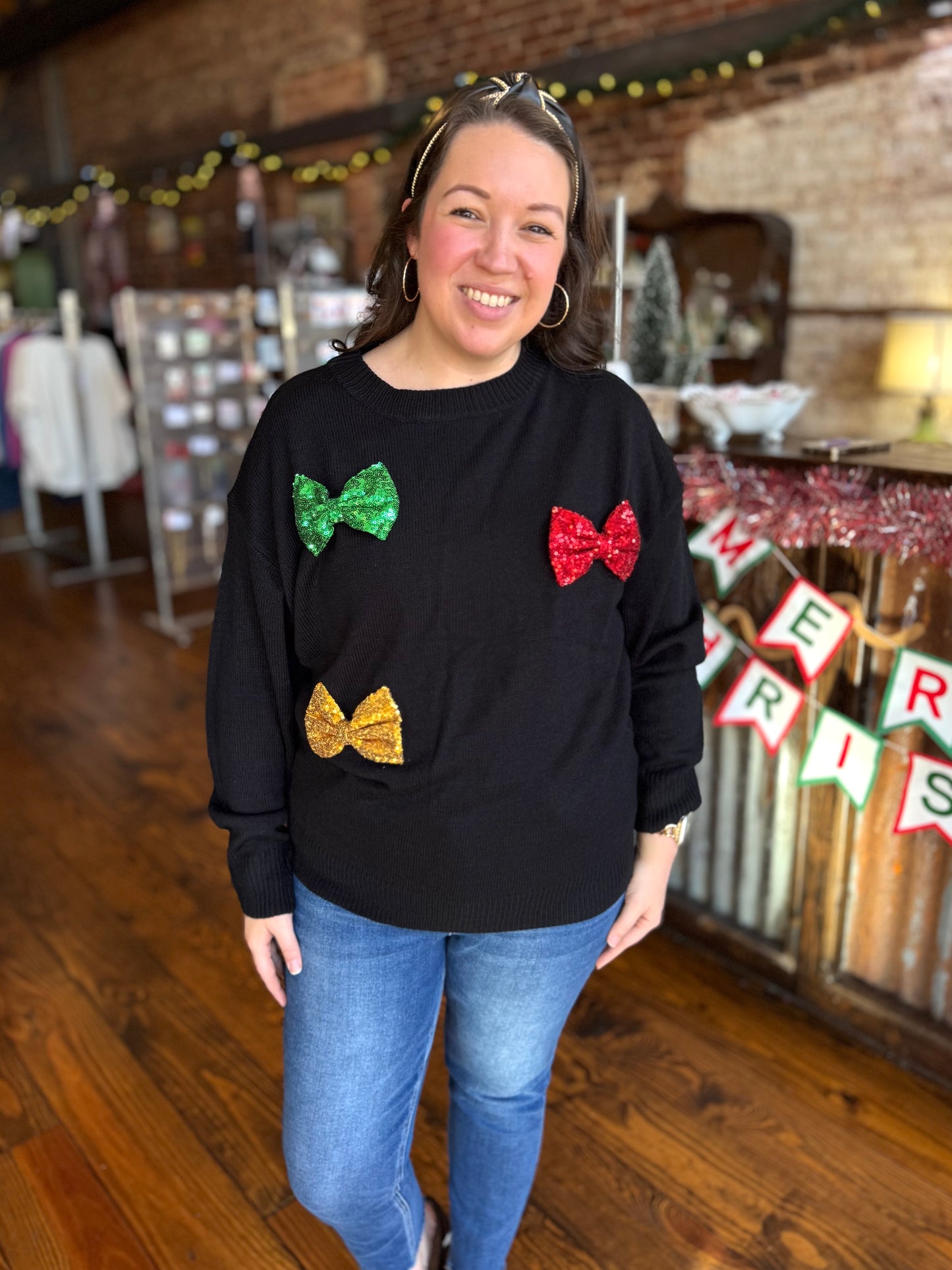 Be Merry Sequin Bow Sweater