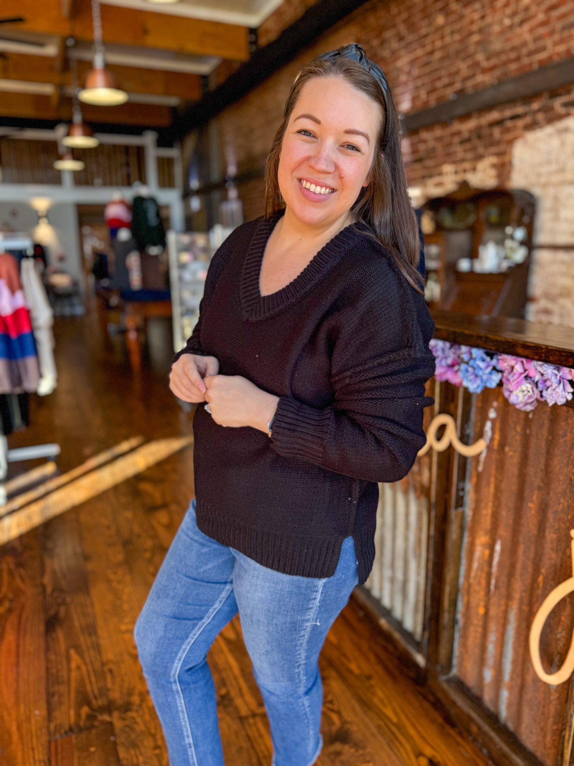 black chunky knit sweater