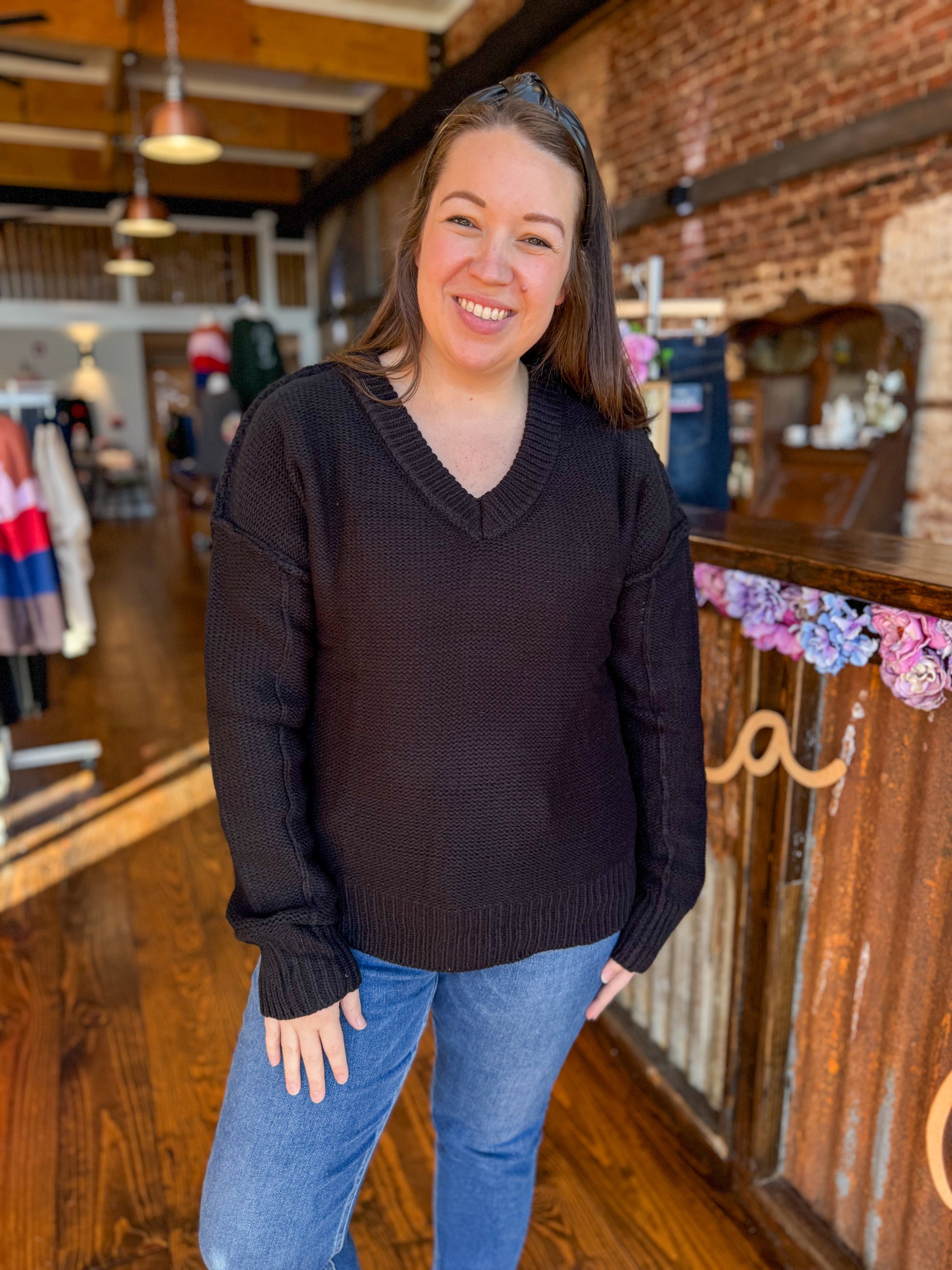 black chunky knit sweater