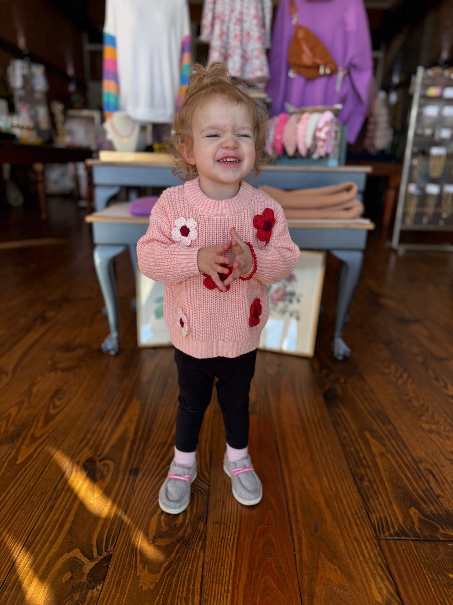 Girls Hand Embroidered Flower Sweater