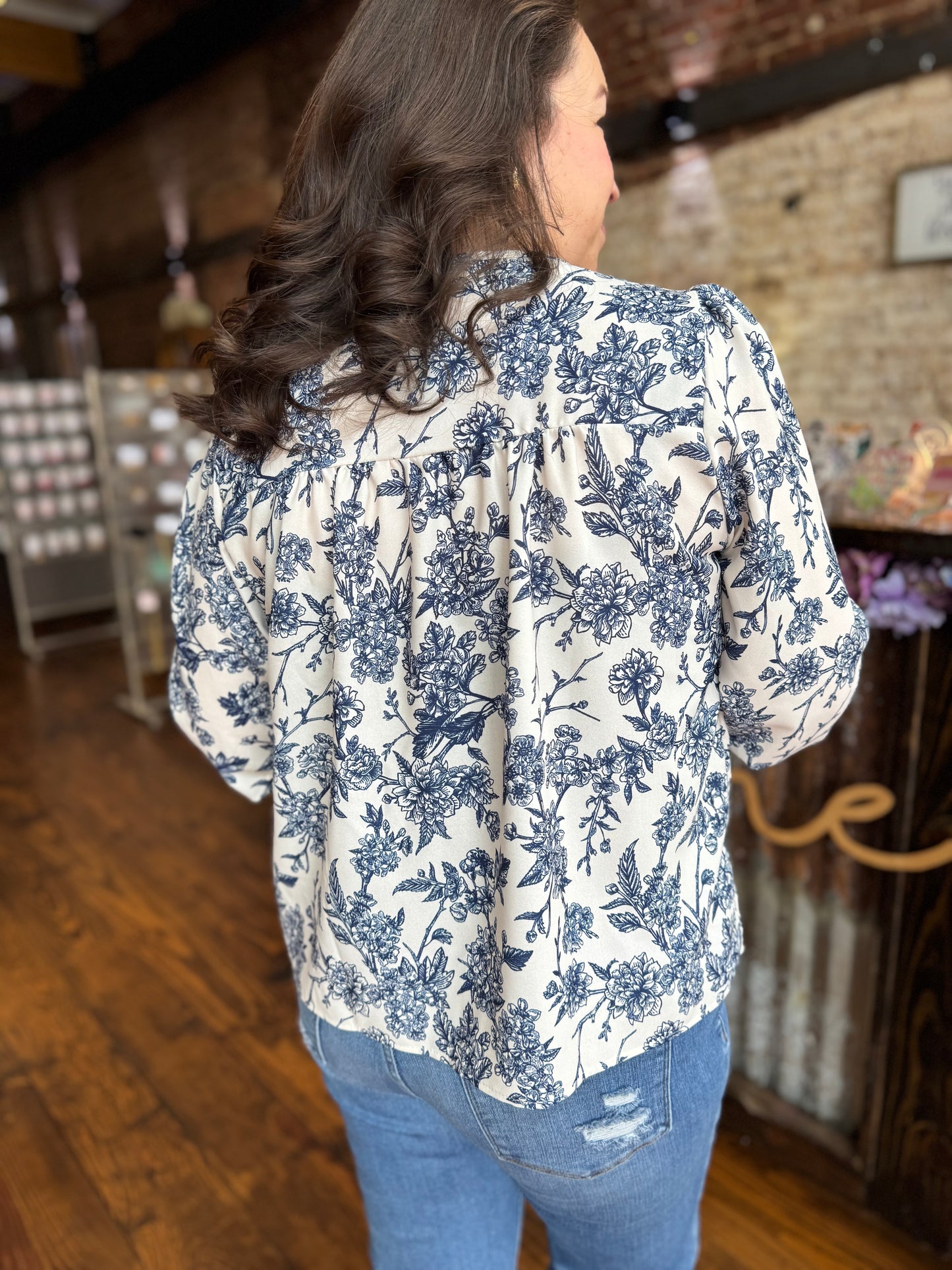 Rosemary Blue & White Bow Blouse