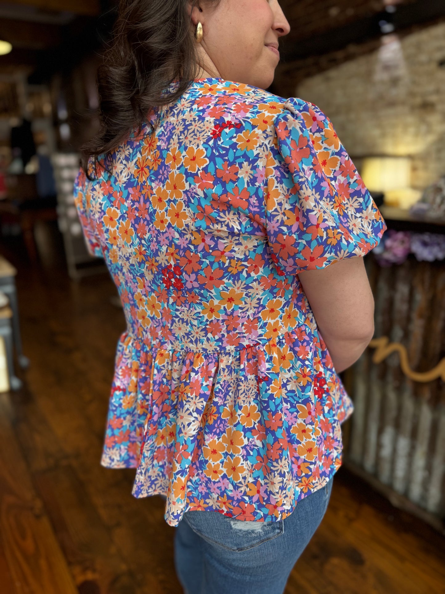 Lauren Floral Bow Peplum Blouse