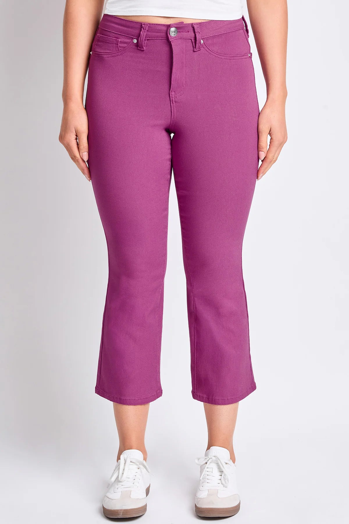 YMI Hyperstretch Kick Flare Cropped Pants - Raspberry