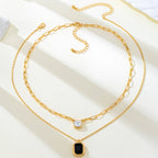 Layered Paperclip Chain Double Gemstone Necklace