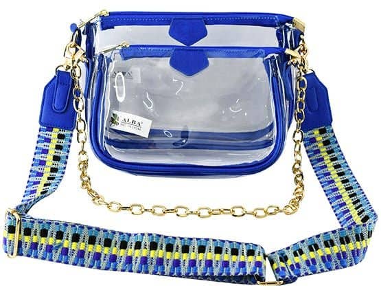 Clear Double Zip Crossbody Bag With Guitar/Chain Strap
