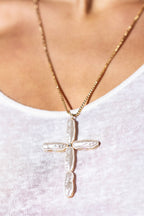 Pearl Look Long Cross Necklace