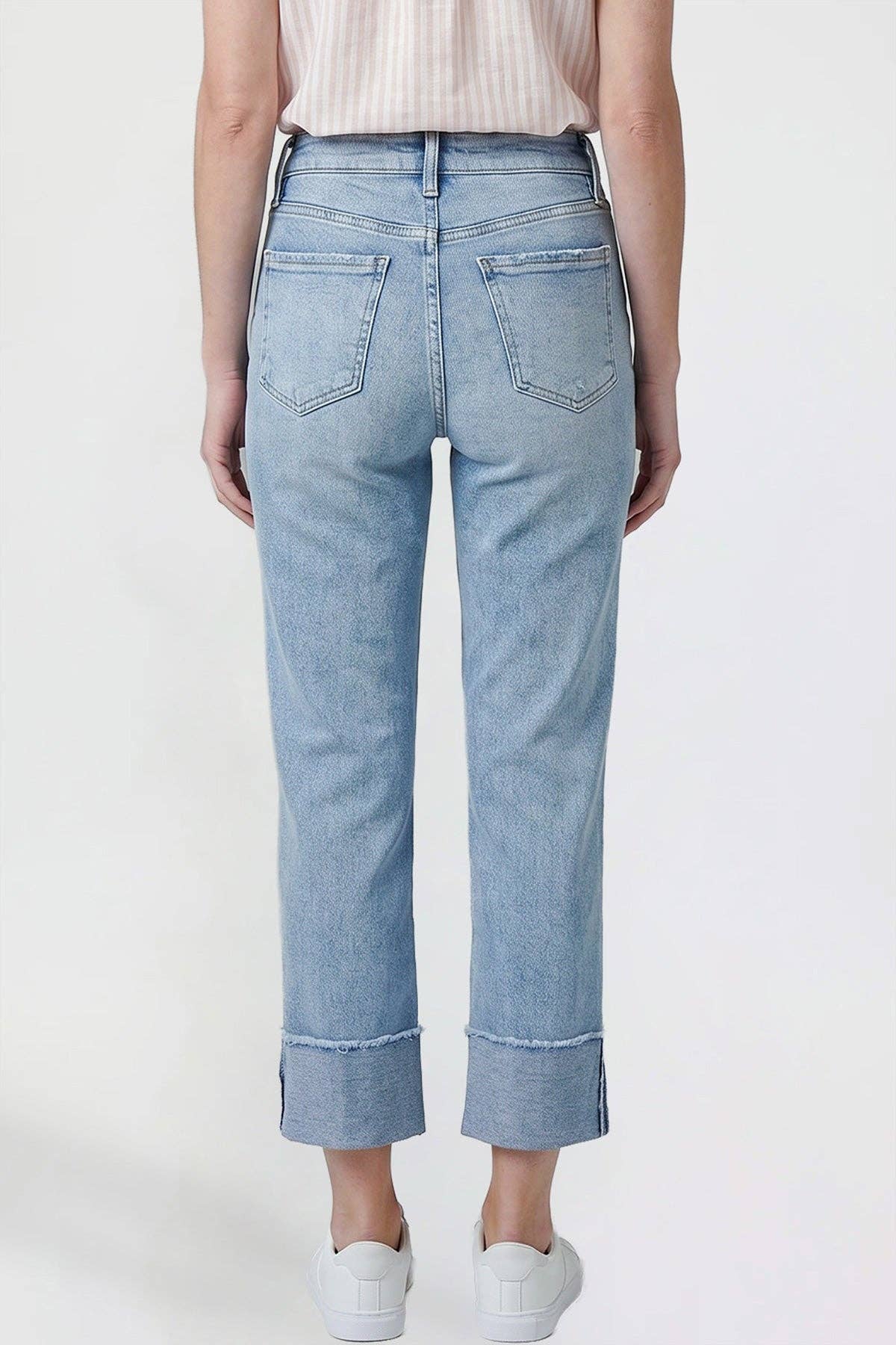Mid Rise Stretch Cuffed Cropped Jeans