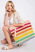 Amara Striped Crochet Women's Tote Bag with Tassel