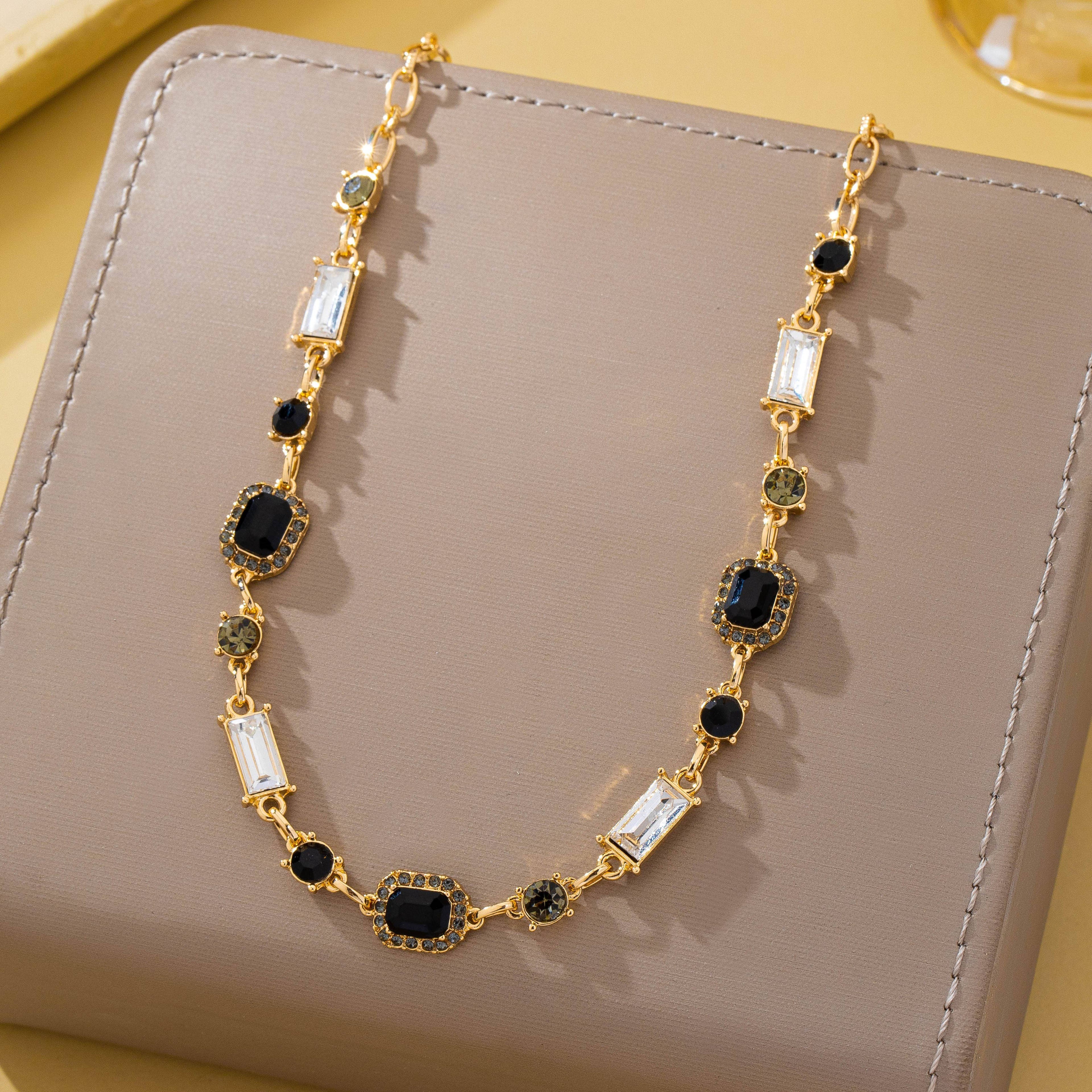 Geometric Black Crystal Necklace