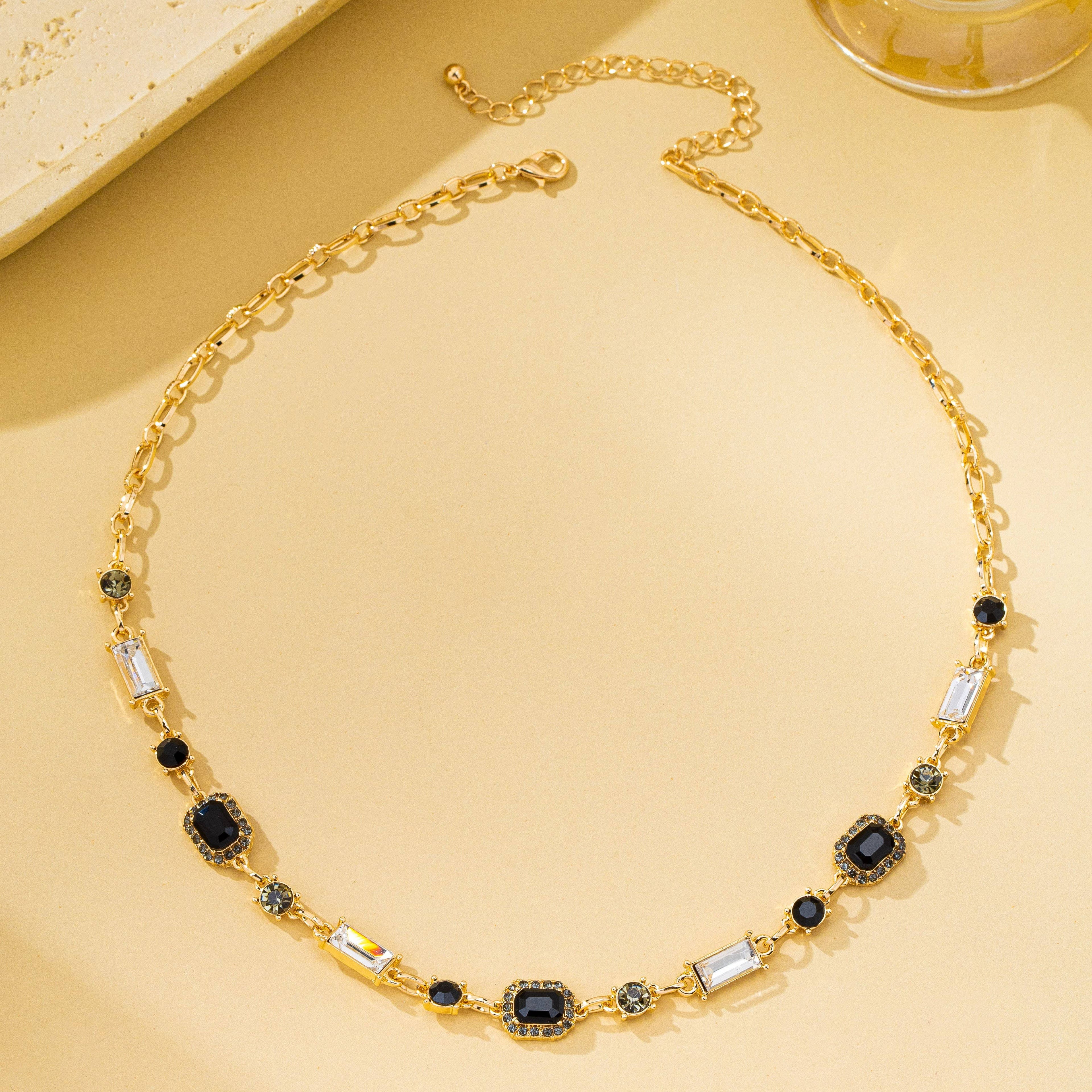 Geometric Black Crystal Necklace