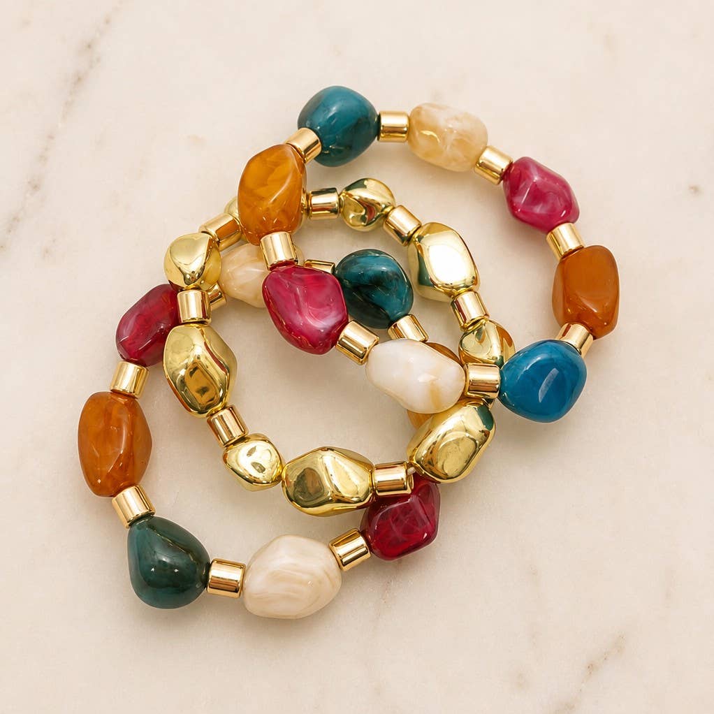 Resin & Gold Nugget Beaded Bracelet Set