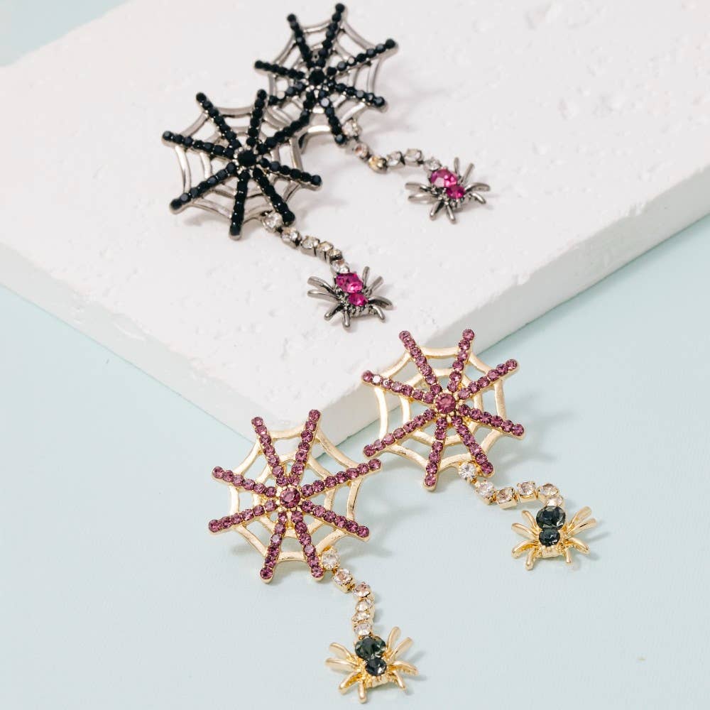 Spider Web Studded Dangle Earrings