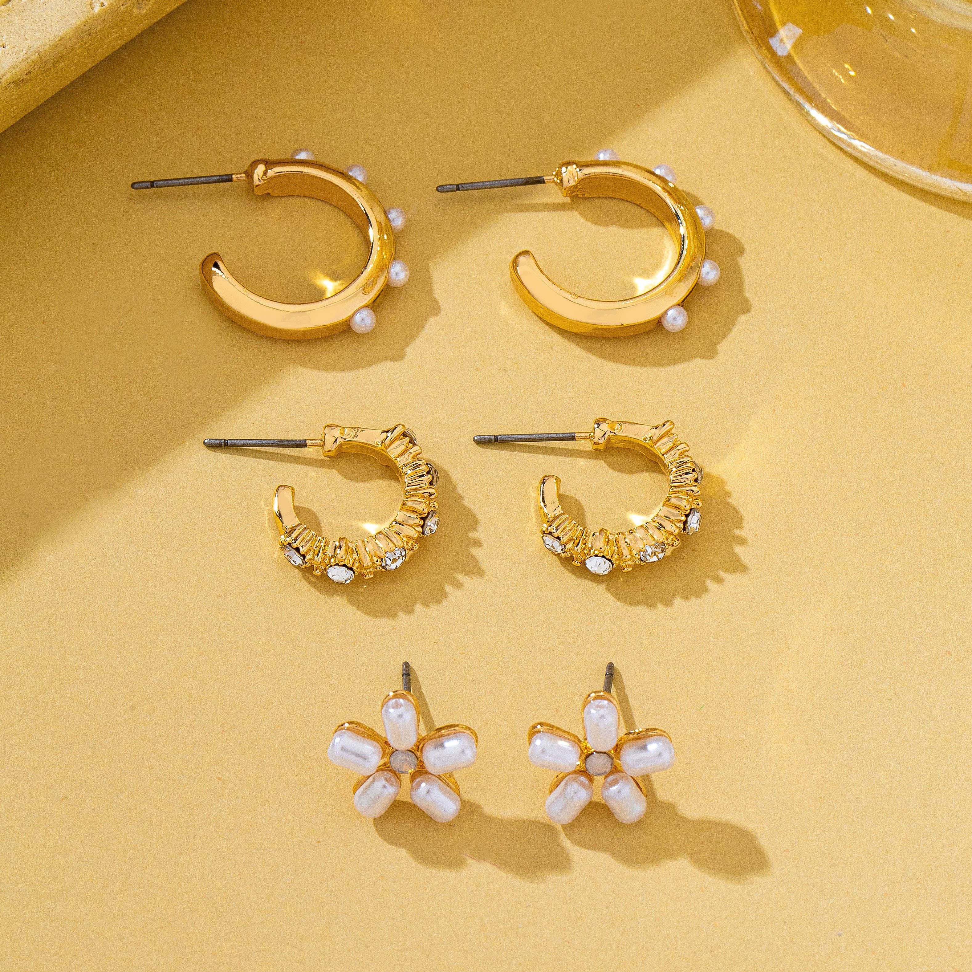 Pearl Stud & Hoop Trio Earrings
