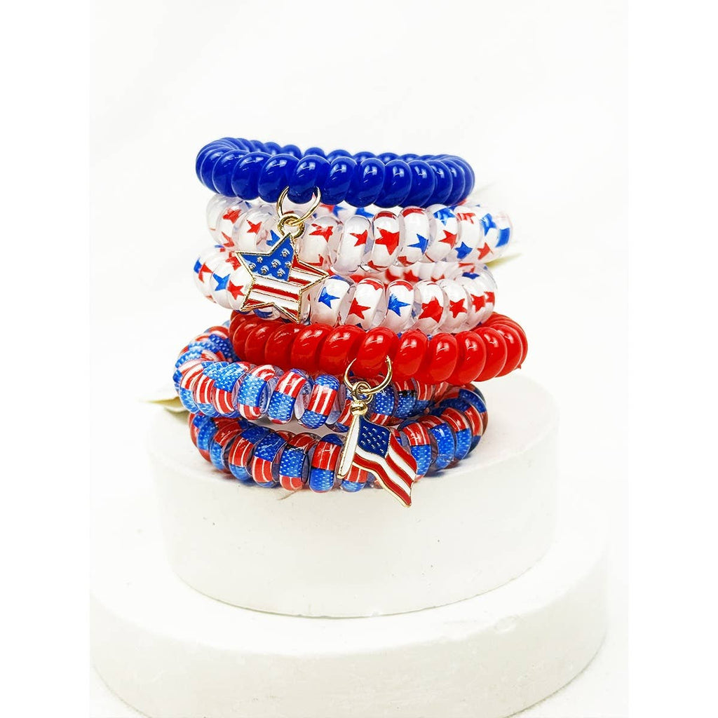 USA Charm Phone Cord Hair Tie Set