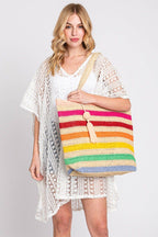 Amara Striped Crochet Women's Tote Bag with Tassel