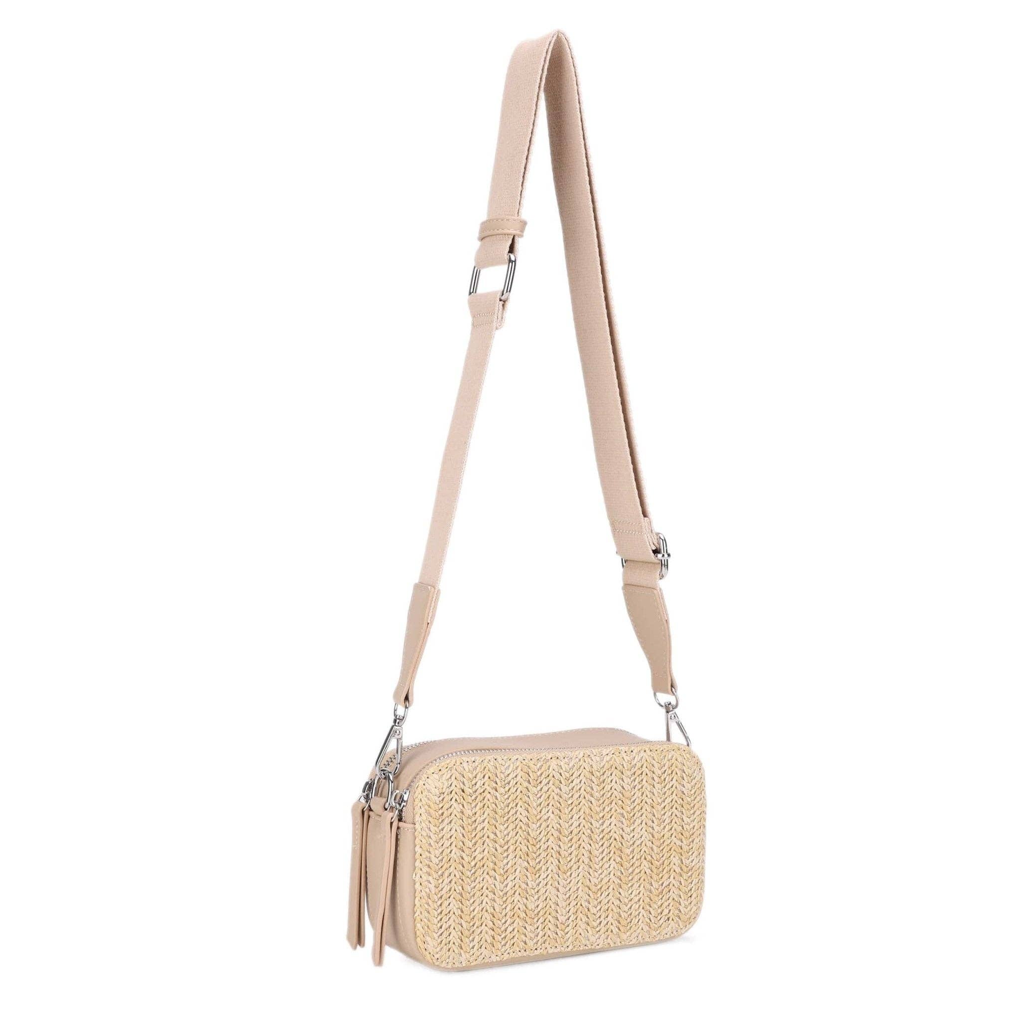 Jeena Two Tone Straw Crossbody Bag