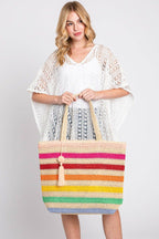 Amara Striped Crochet Women's Tote Bag with Tassel