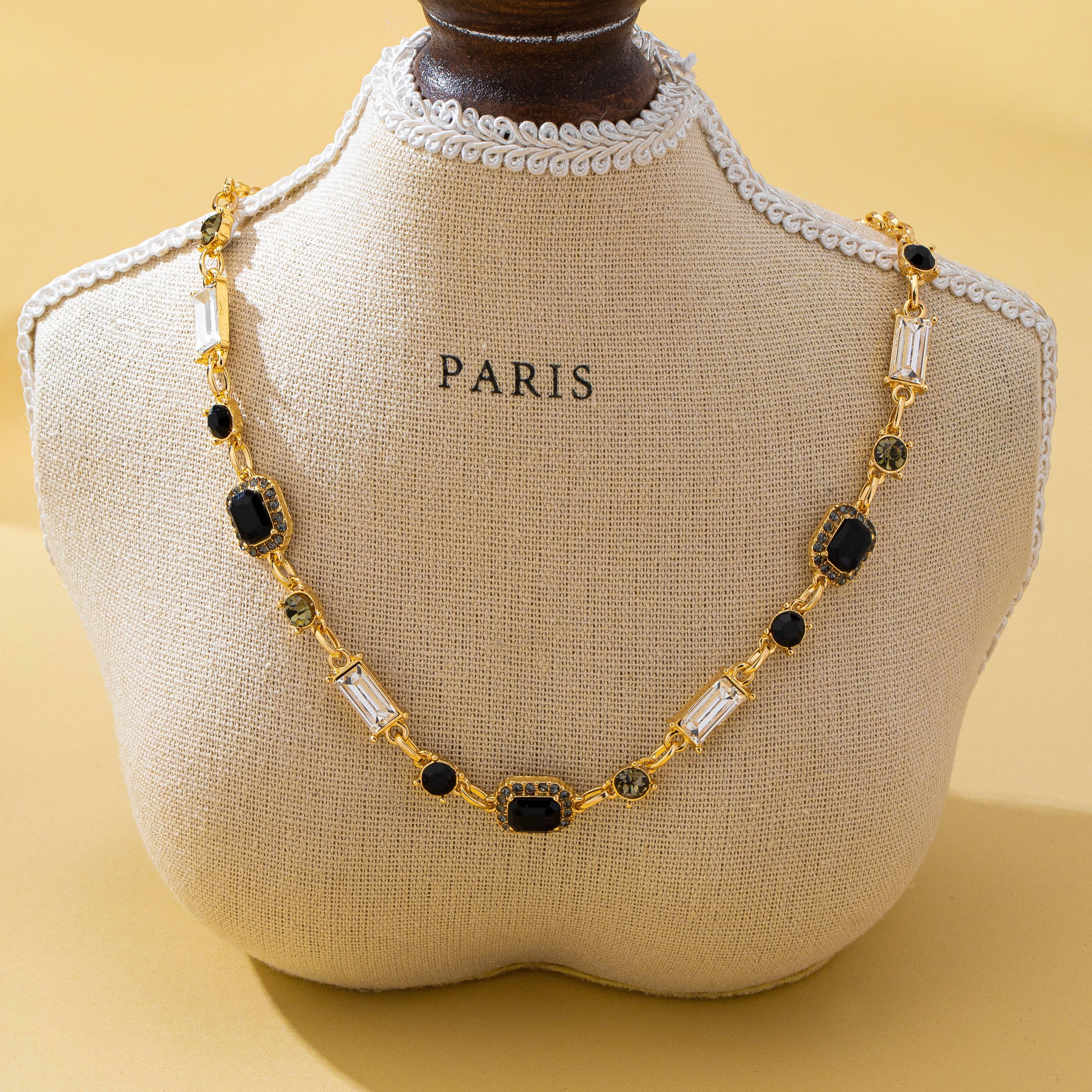Geometric Black Crystal Necklace