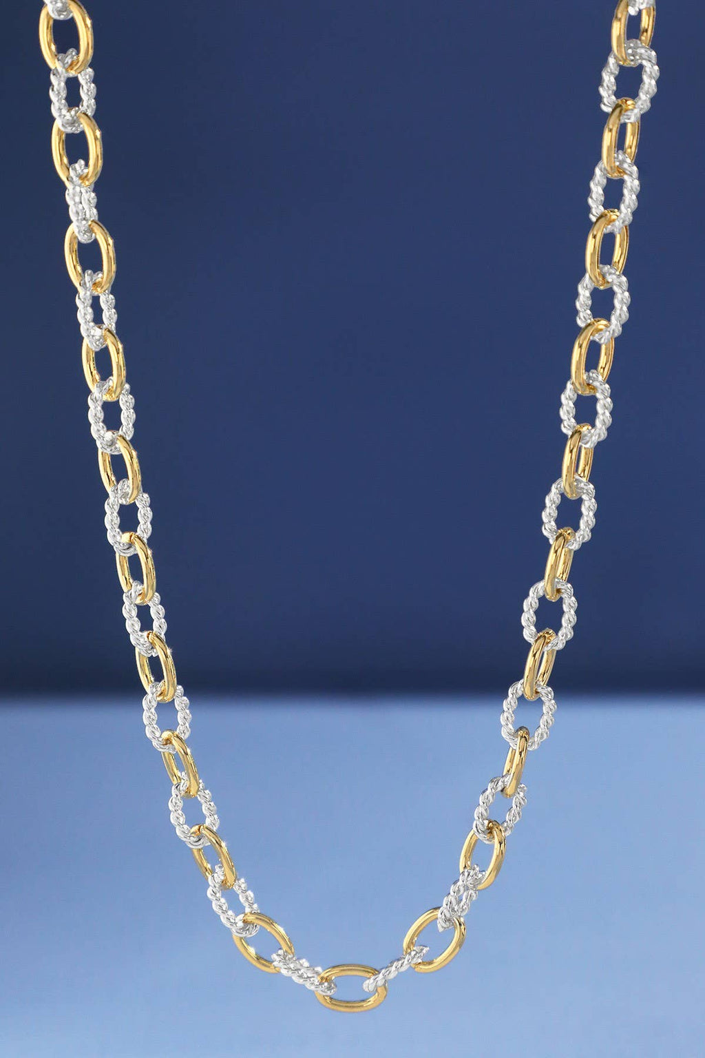 Two-Tone Textured Link Chain Necklace