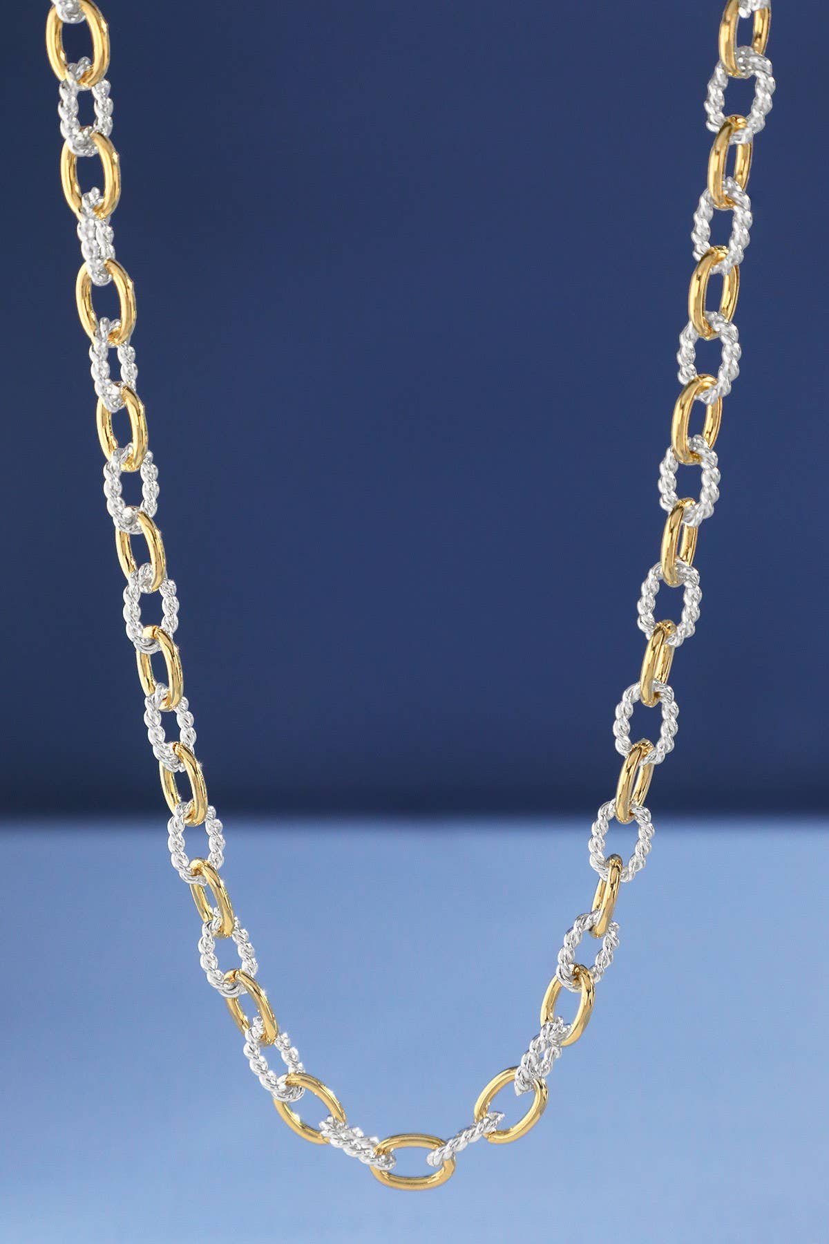 Two-Tone Textured Link Chain Necklace