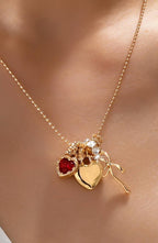 Multi-Charm Heart and Bow Necklace