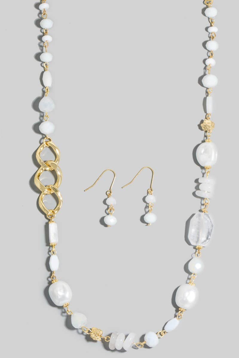 Pearl Stones And Beads Long Chain Necklace Set