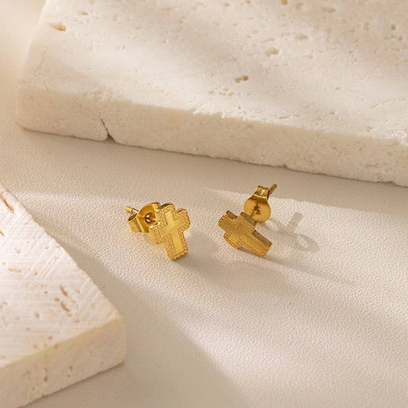Tiny Ridge Cross Earrings