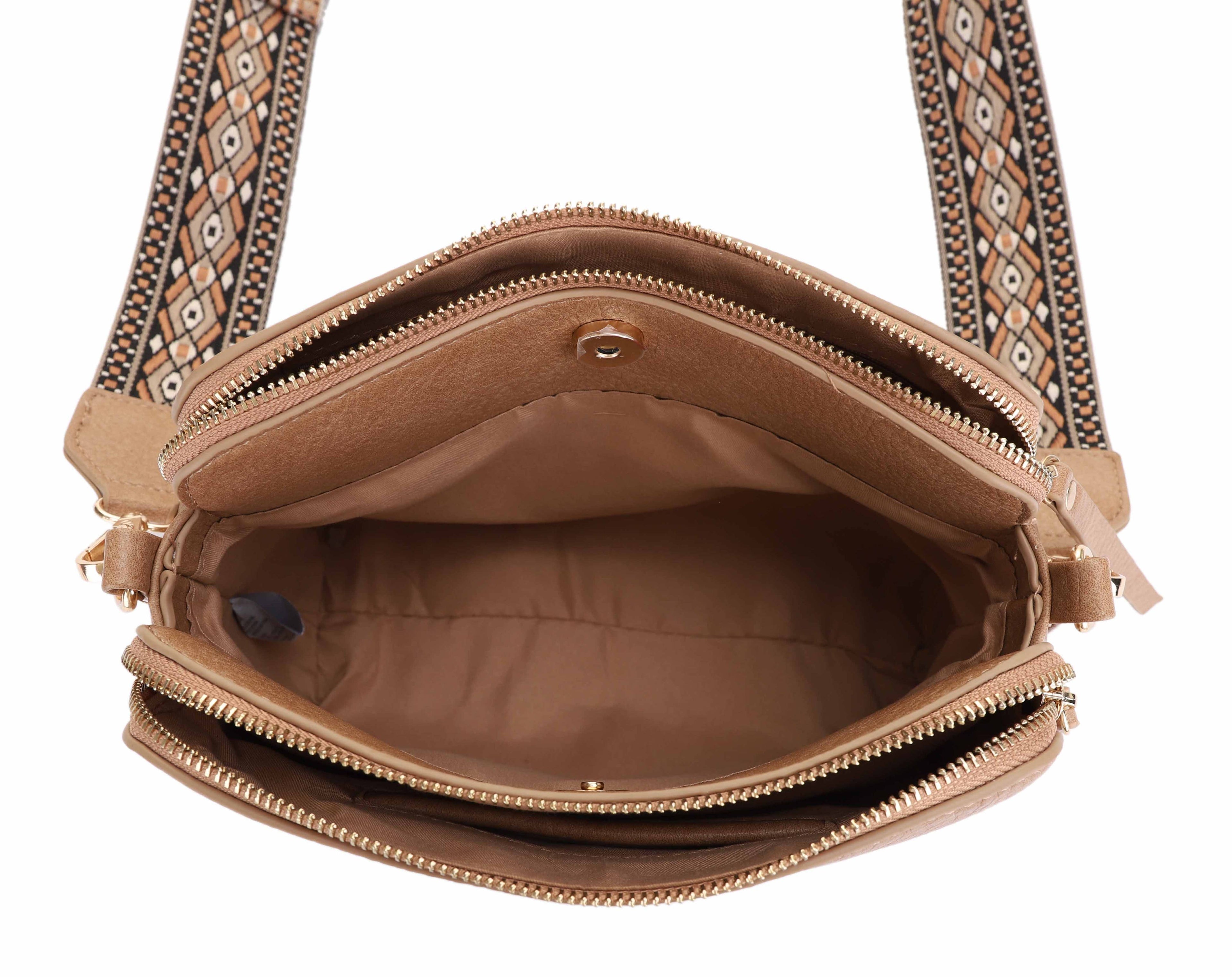 Mila 3 Compartment Crossbody Bag With Guitar Strap