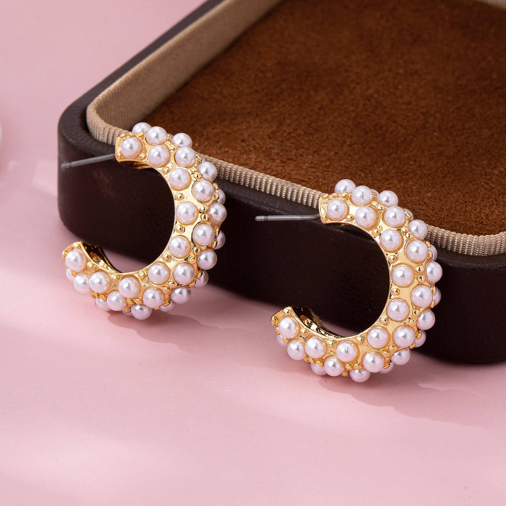 Multi Pearl C Hoop Earrings
