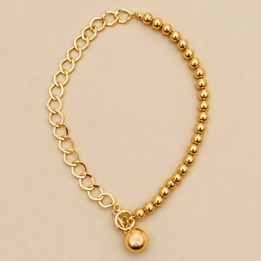Mixed Link & Round Bead Pendant Necklace