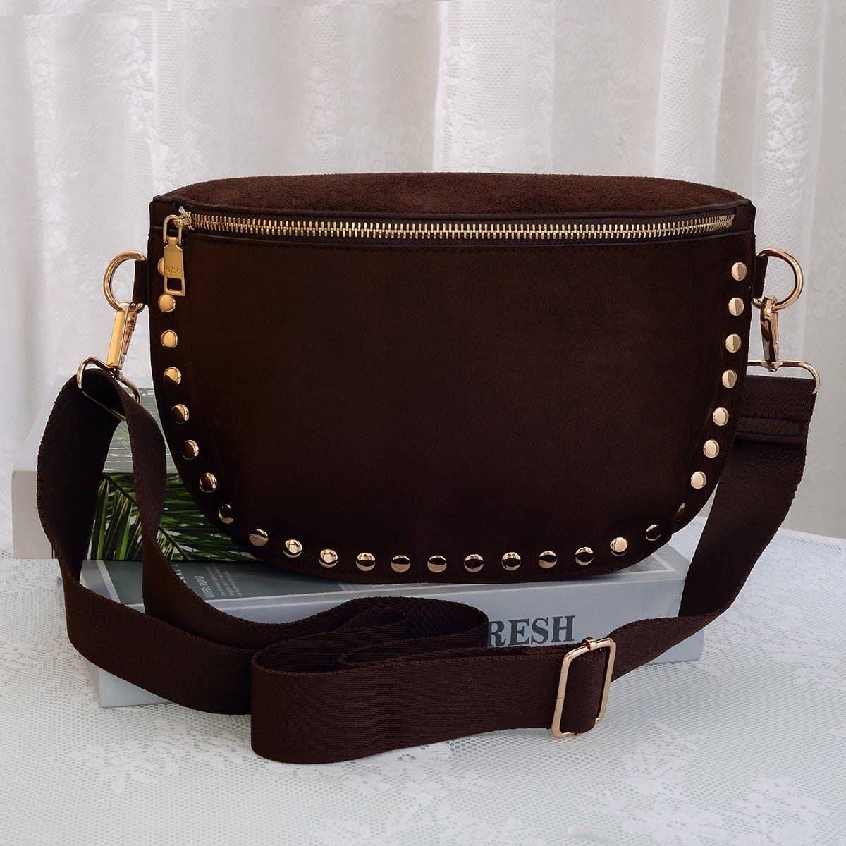 Carina Suede Studded Crossbody Bag