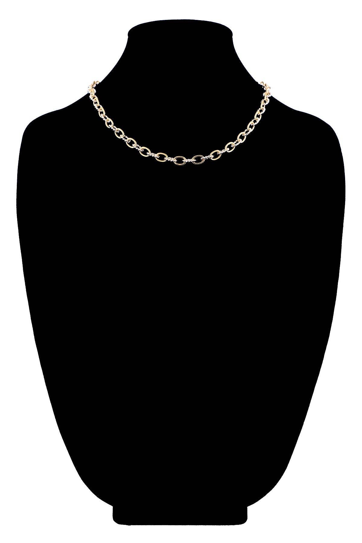 Two-Tone Textured Link Chain Necklace