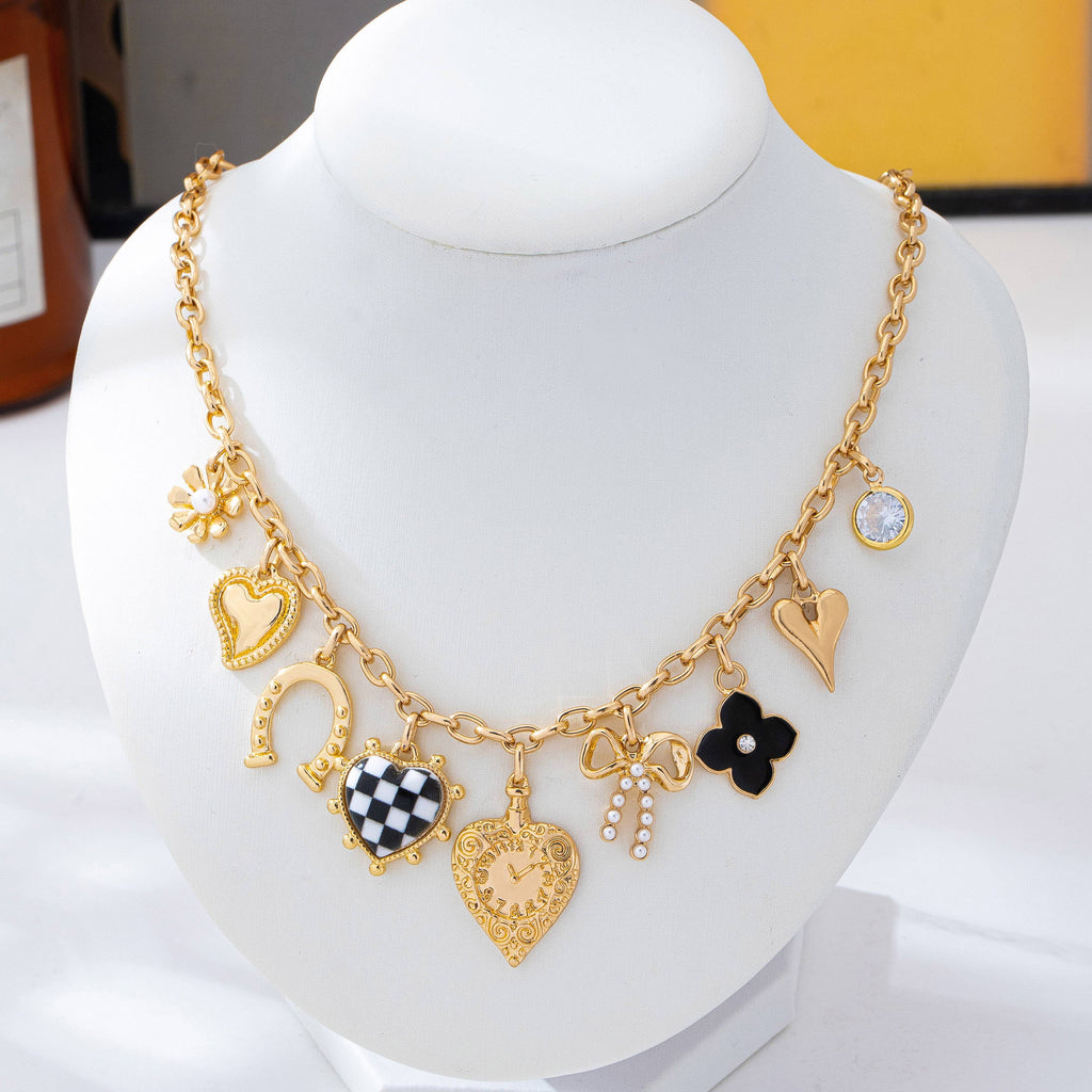 Gold & Black Multi-Charm Necklace