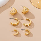 Vintage Gold Shell & Hoop Trio Earrings