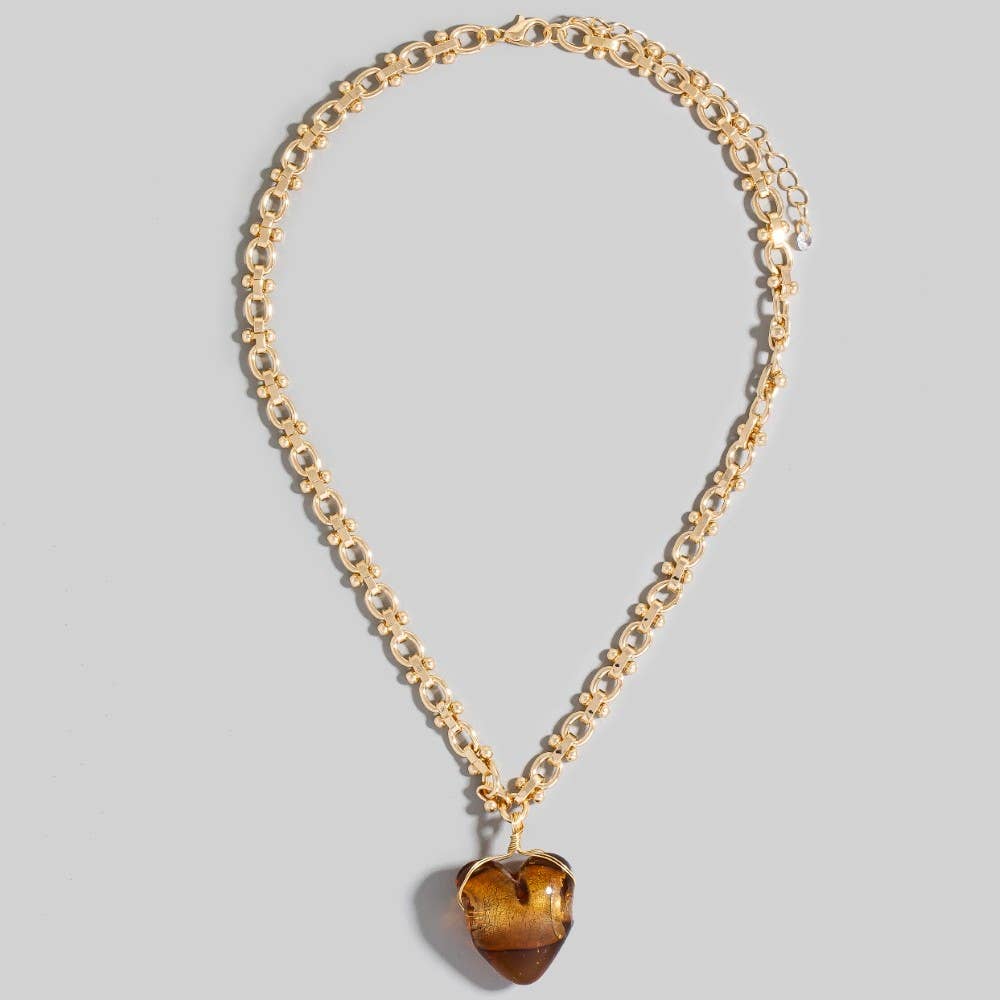 Brown Glass Heart Pendant Necklace