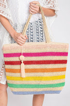 Amara Striped Crochet Women's Tote Bag with Tassel