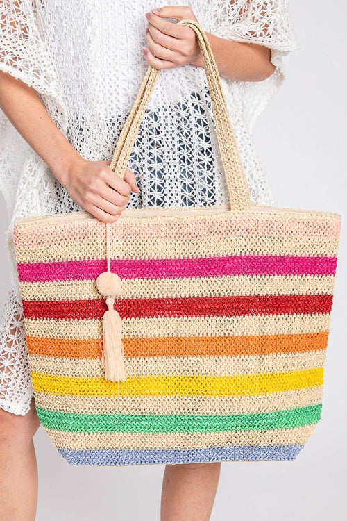 Amara Striped Crochet Women's Tote Bag with Tassel