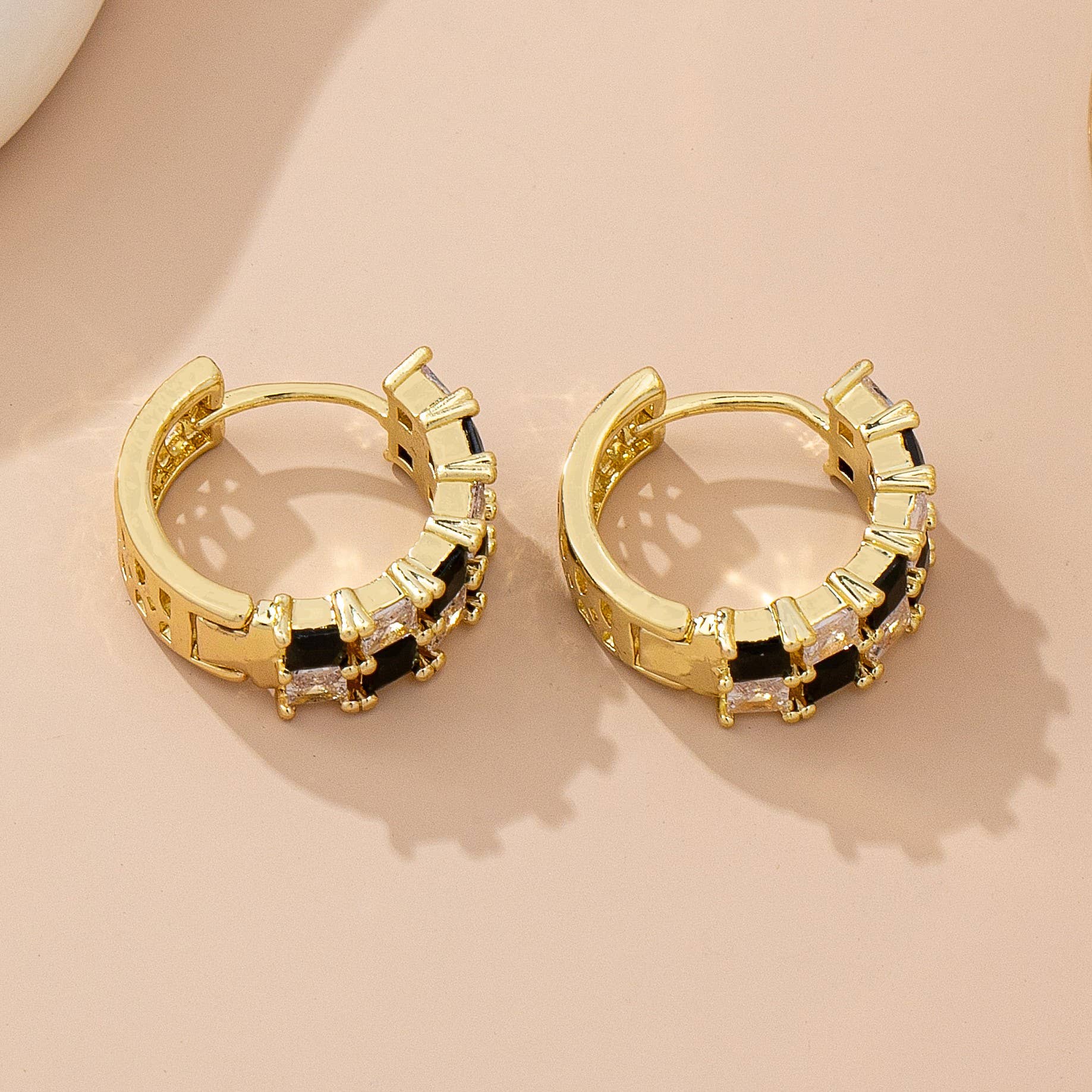 Checker Crystal Baguette Hoop Earrings