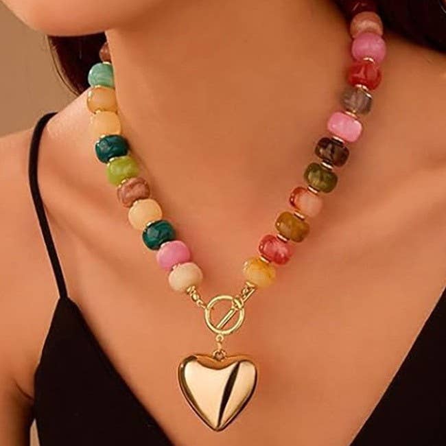 Chunky Beaded Heart Necklace